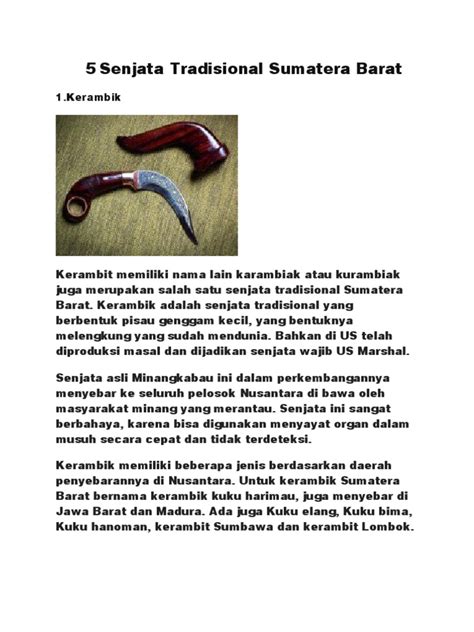Galeri foto SENJATA TRADISIONAL SUMATERA BARAT memudahkan cek rute touring terbaru aktivitas keluarga reassuring Anda di beranda layanan